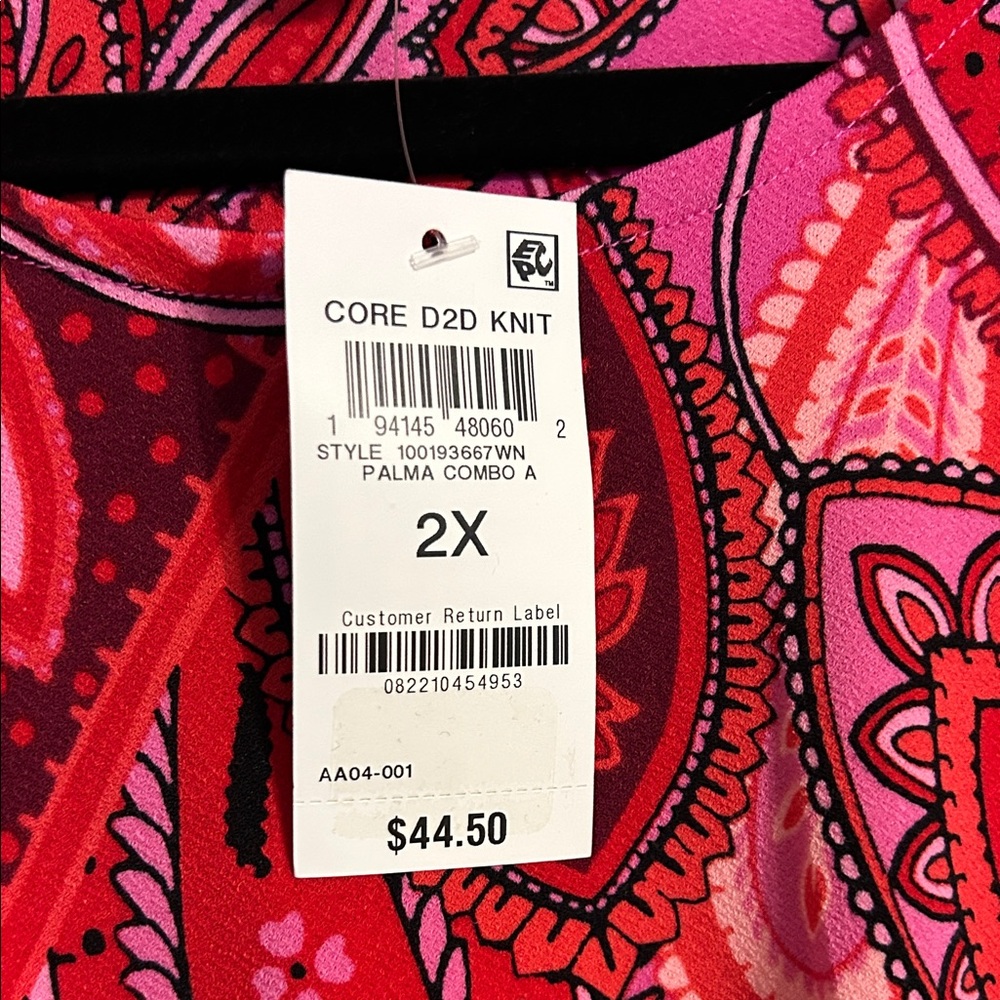 INC International Concepts Red Pink Paisley Blouse NWT 2X Stretch Pullover - Picture 3 of 10